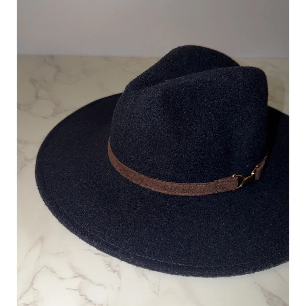Fall Navy Felt Wide Brim Hat W/Brown Band By Janie and Jack For Kids 2-3T Preppy